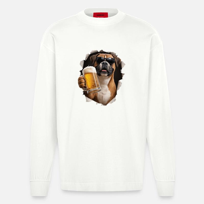Boxer Bier - Heavyweight Oversized Organic Langarmshirt Made in EU - OFF WHITE