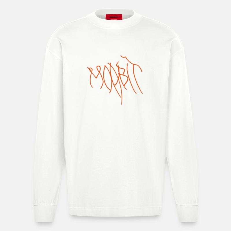 Orangene Graffiti Linien Moabit Berlin - Heavyweight Oversized Organic Langarmshirt Made in EU - OFF WHITE