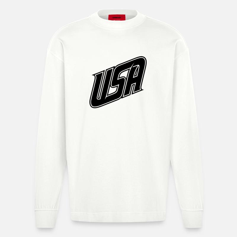 USA  Logo - Farbe variabel - Heavyweight Oversized Organic Langarmshirt Made in EU - OFF WHITE