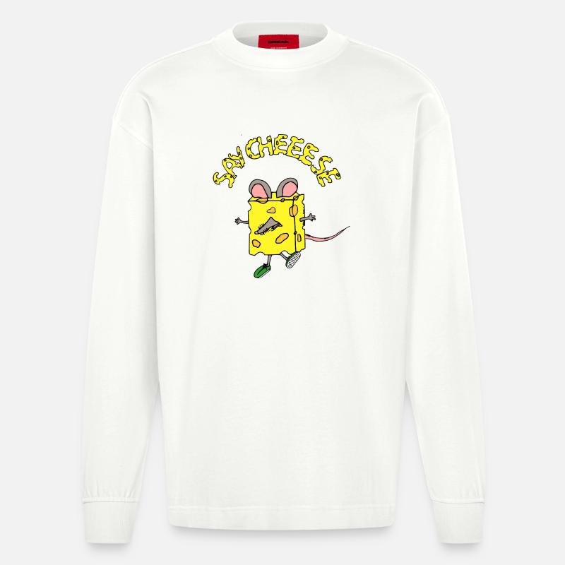 Käseheld im Comicstil - Heavyweight Oversized Organic Langarmshirt Made in EU - OFF WHITE