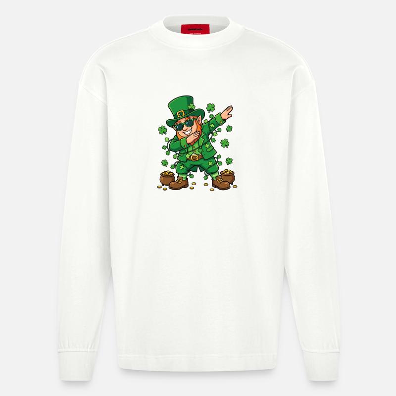 Dabbing Leprechaun St. Patrick's Day Leprechaun - Heavyweight Oversized Organic Langarmshirt Made in EU - OFF WHITE