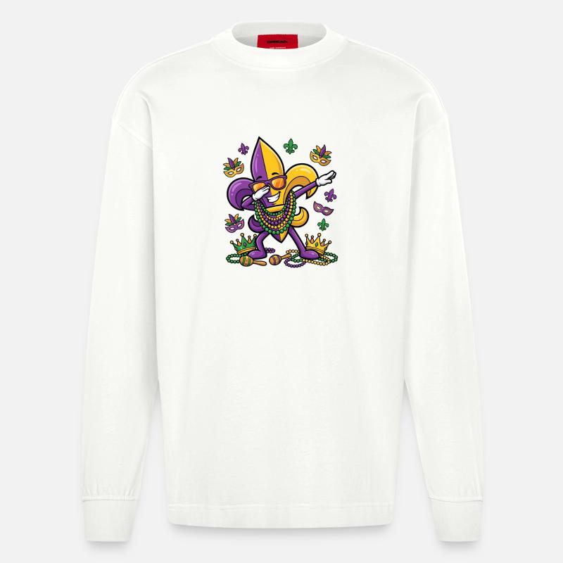 Sofficare Fleur de Lis Mardi Gras Dab Fleur de Lis - Maglia a maniche lunghe ecologica oversize Heavyweight Made in UE - OFF WHITE