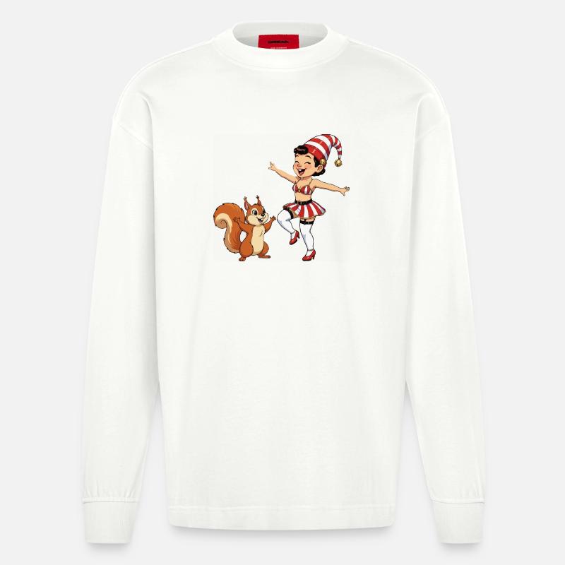 Leprechaun-Mädchen mit Eichhörnchen - Heavyweight Oversized Organic Langarmshirt Made in EU - OFF WHITE