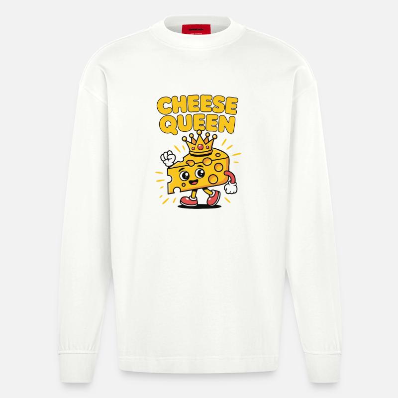 Cheese Queen – Käse mit Krone - Heavyweight Oversized Organic Langarmshirt Made in EU - OFF WHITE