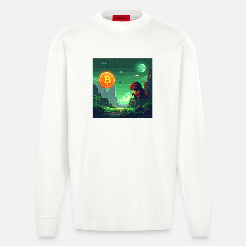 Space Bitcoin Odyssee - Heavyweight Oversized Organic Langarmshirt Made in EU - OFF WHITE