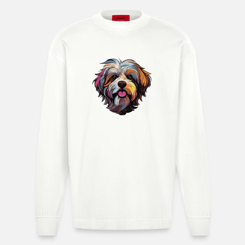 hund comic - Heavyweight Oversized Organic Langarmshirt Made in EU - OFF WHITE