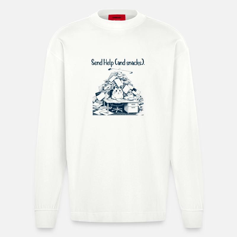 Hamster - Send Help and Snacks - Heavyweight Oversized Organic Langarmshirt Made in EU - OFF WHITE