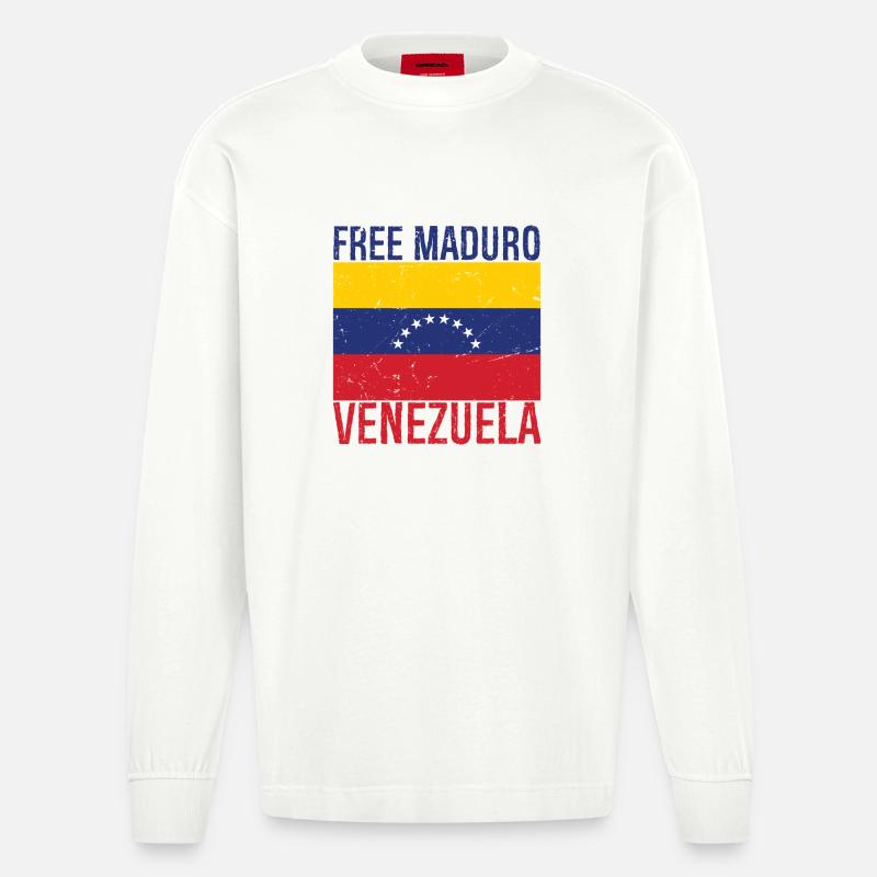 Drapeau du Venezuela de Maduro libre - Manches longues bio épais oversize fabriqué en UE - OFF WHITE
