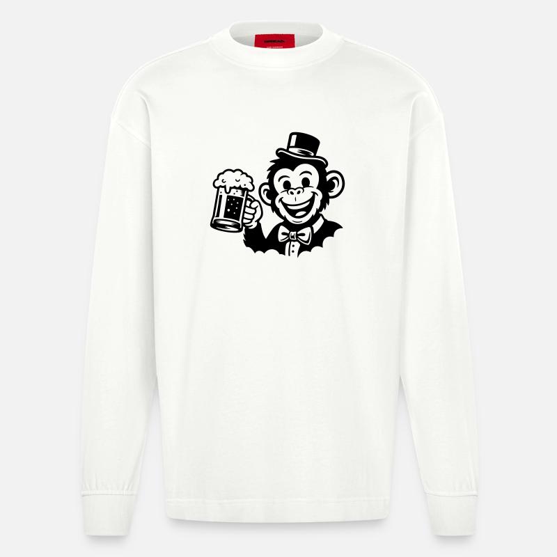 Affe Bräutigam Junggeselle - Heavyweight Oversized Organic Langarmshirt Made in EU - OFF WHITE