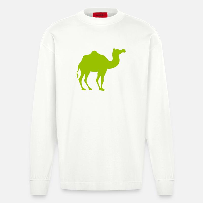 Leuchtendes Kamel Silhouette - Heavyweight Oversized Organic Langarmshirt Made in EU - OFF WHITE