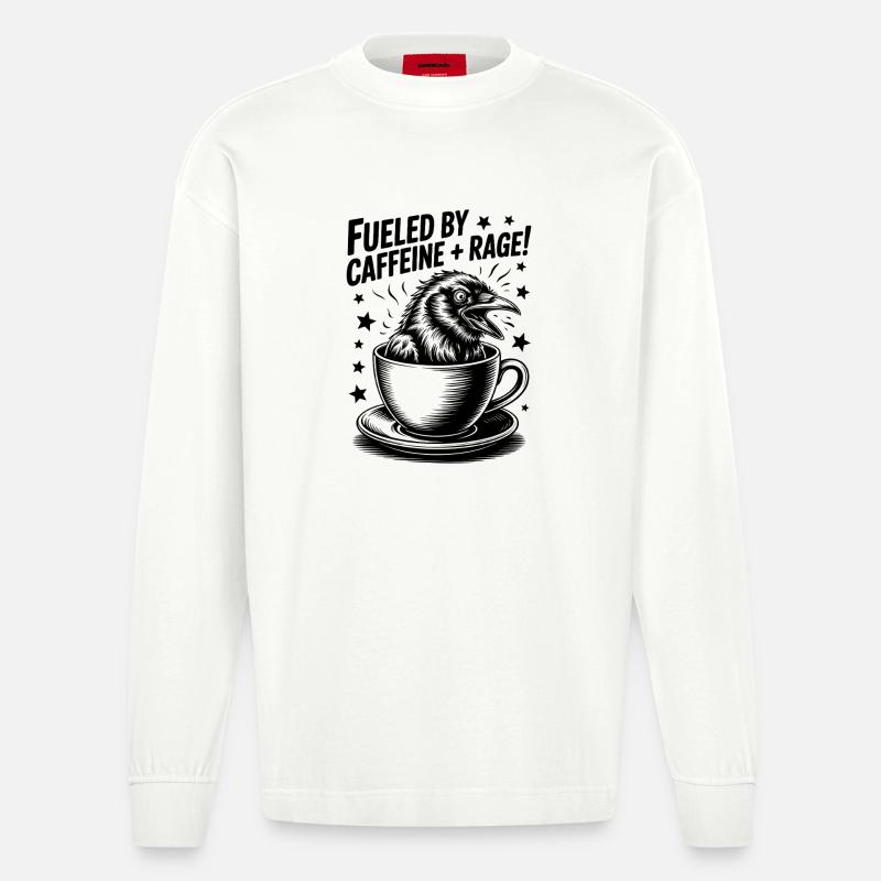 Kaffee Sprüche Koffein Lustiges Kaffee Geschenk - Heavyweight Oversized Organic Langarmshirt Made in EU - OFF WHITE