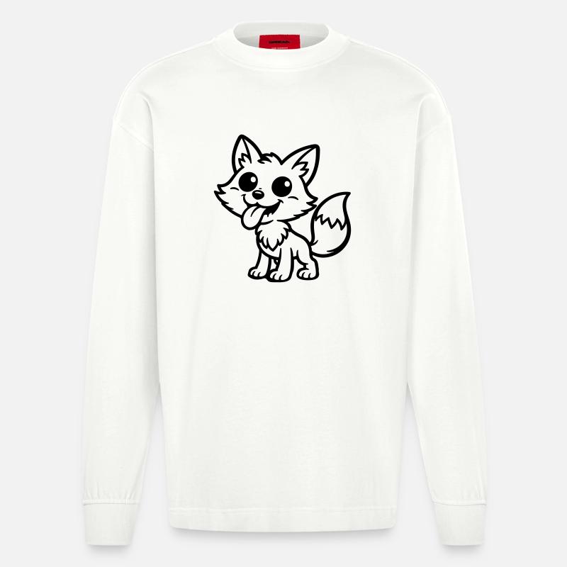 Fuchs Comic Lustig - Heavyweight Oversized Organic Langarmshirt Made in EU - OFF WHITE