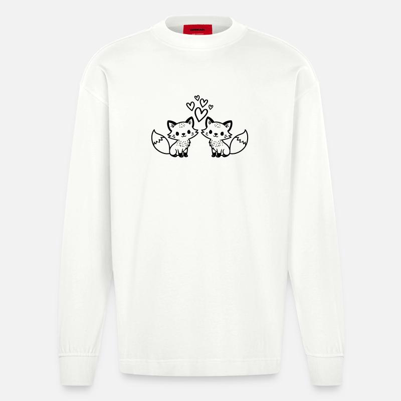 Fuchs Paar Herzen Liebe - Heavyweight Oversized Organic Langarmshirt Made in EU - OFF WHITE
