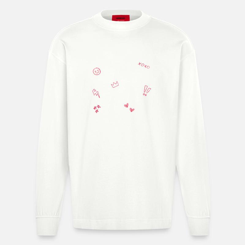 Herzkrone Doodle Pop Art - Heavyweight Oversized Organic Langarmshirt Made in EU - OFF WHITE