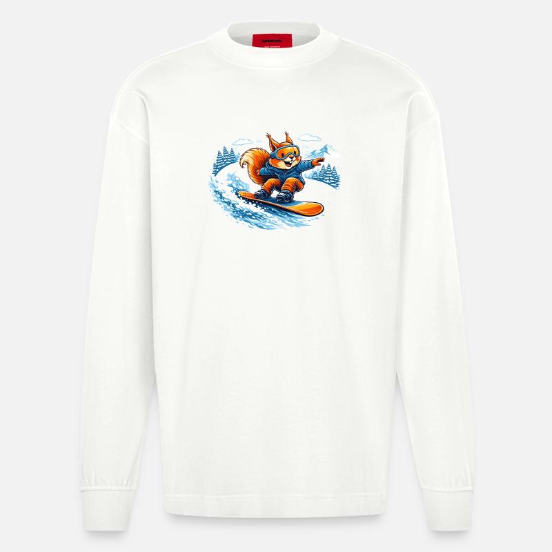 Lustiges Snowboard Eichhörnchen – Winter Fun - Heavyweight Oversized Organic Langarmshirt Made in EU - OFF WHITE