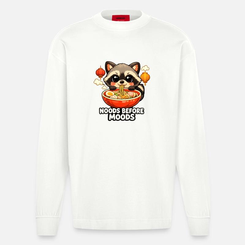 Ramen Noods Before Moods Waschbär - Heavyweight Oversized Organic Langarmshirt Made in EU - OFF WHITE