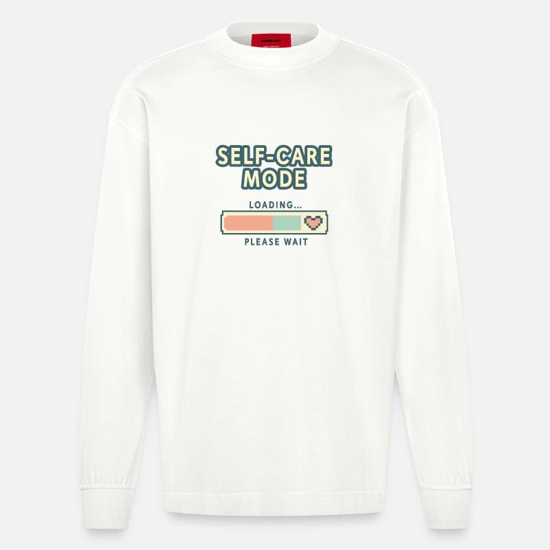 Self-Care Mode Loading - Retro Pixel Edition - Heavyweight Oversized Organic Langarmshirt Made in EU - OFF WHITE