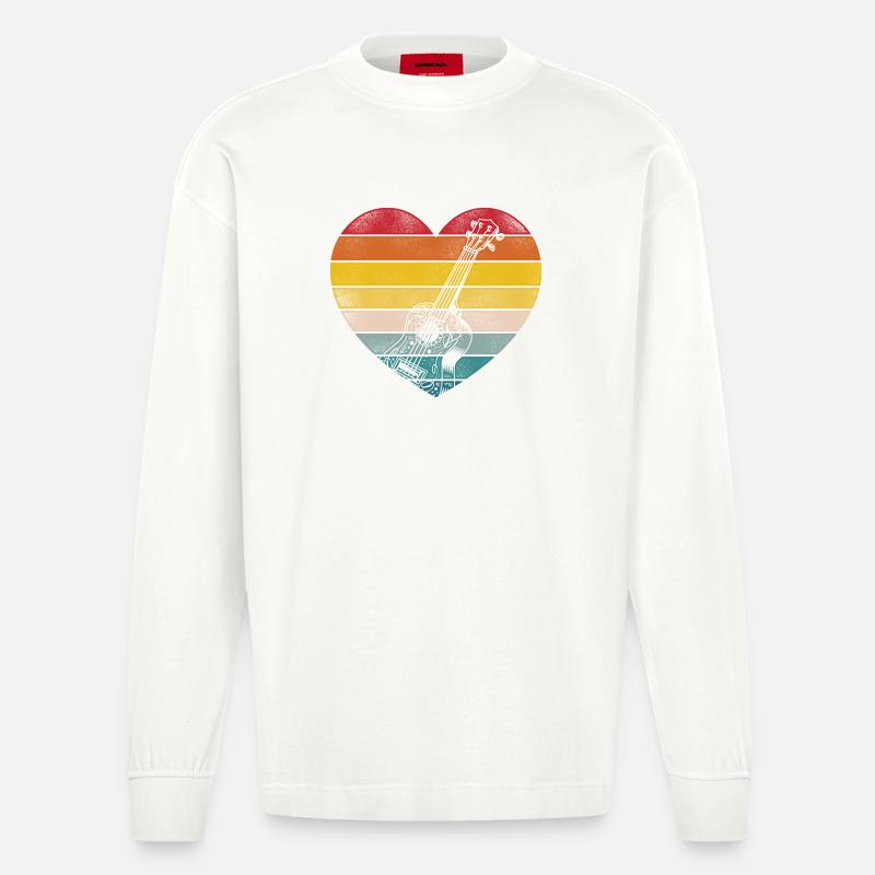 Hawaiian Ukulele Uke Heart Retro - Heavyweight Oversized Organic Langarmshirt Made in EU - OFF WHITE