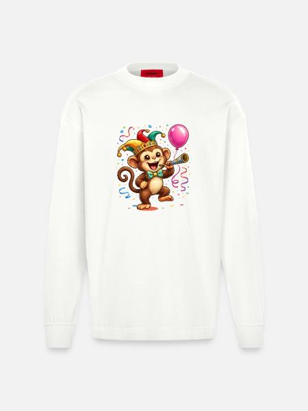 Karneval Äffchen – Fröhliches Faschingsmotiv - Heavyweight Oversized Organic Langarmshirt Made in EU - OFF WHITE