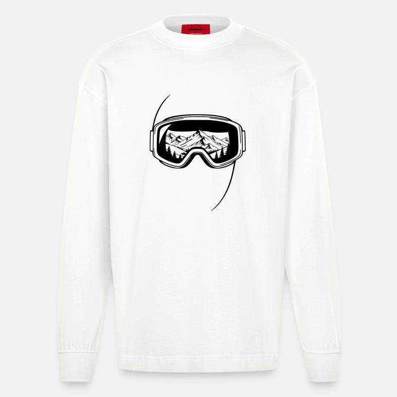 Summit View Ski Goggles Graphic - Heavyweight Oversized Organic Longsleeve Shirt Made in EU - OFF WHITE