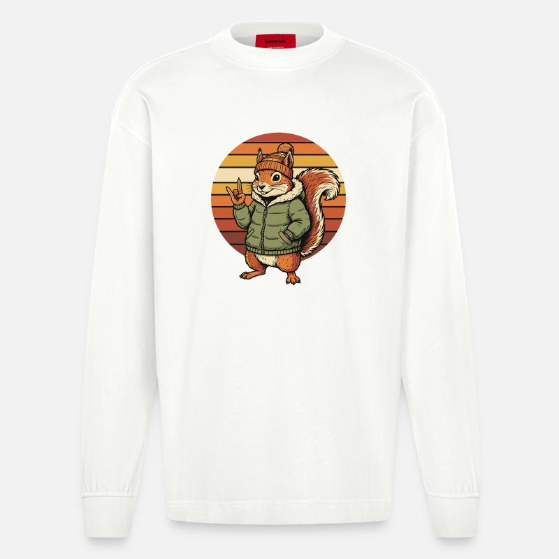 Cooles Eichhörnchen - Winter Retro Design - Heavyweight Oversized Organic Langarmshirt Made in EU - OFF WHITE