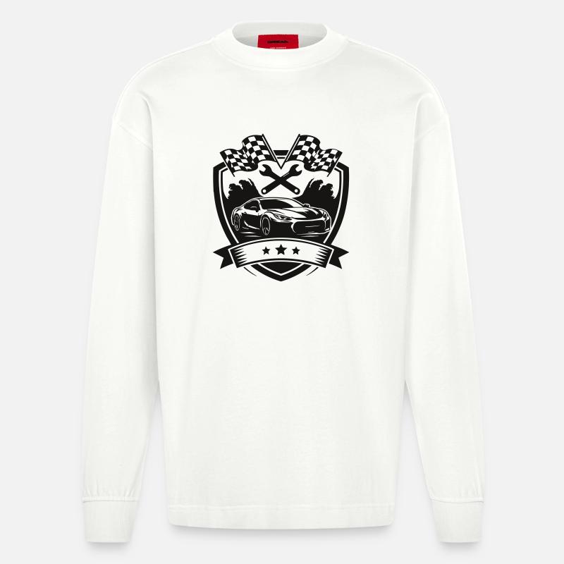 Auto KFZ Shield Logo - Heavyweight Oversized Organic Langarmshirt Made in EU - OFF WHITE