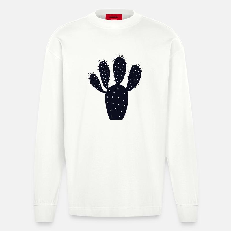 Mitternachtskaktus-Silhouette - Heavyweight Oversized Organic Langarmshirt Made in EU - OFF WHITE