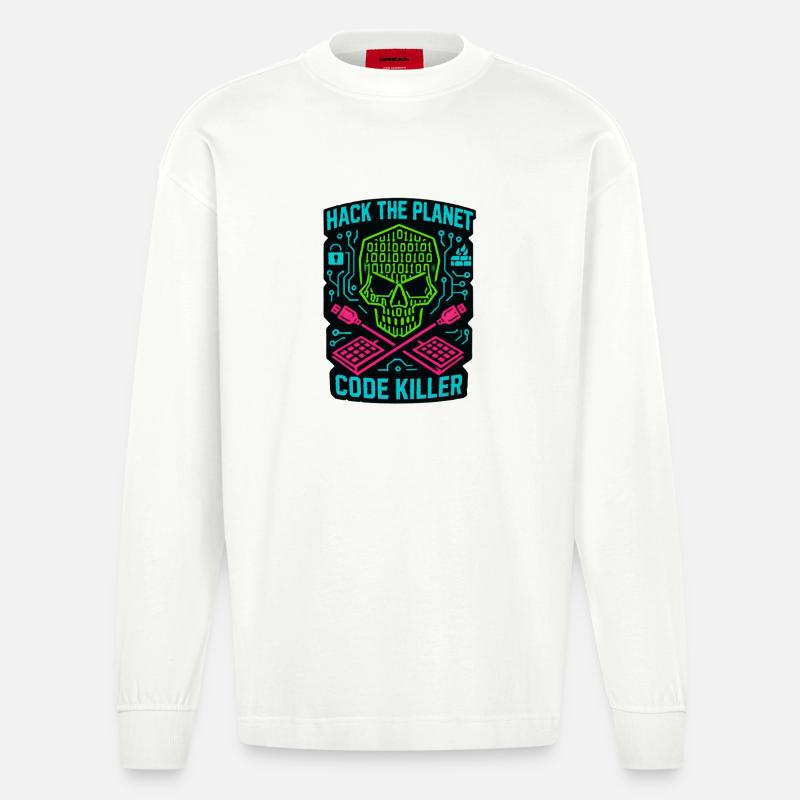 Hack the Planet Code Killer – Cybersicherheit - Heavyweight Oversized Organic Langarmshirt Made in EU - OFF WHITE