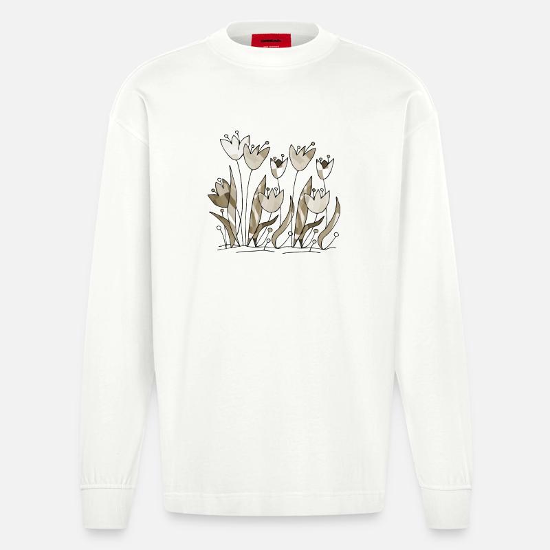Blumen - Heavyweight Oversized Organic Langarmshirt Made in EU - OFF WHITE