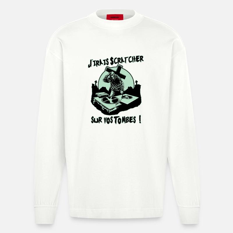 ICH WERDE AUF EURE GRÄBER KRATZEN! - Heavyweight Oversized Organic Langarmshirt Made in EU - OFF WHITE