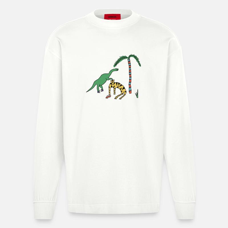 Tiger & Dino  - Heavyweight Oversized Organic Langarmshirt Made in EU - OFF WHITE