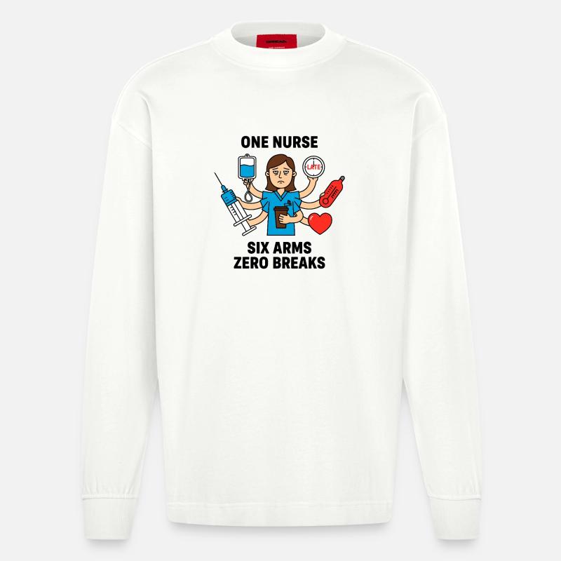 Überfordertes Multitasking-Chaos der Krankenschwester - Heavyweight Oversized Organic Langarmshirt Made in EU - OFF WHITE
