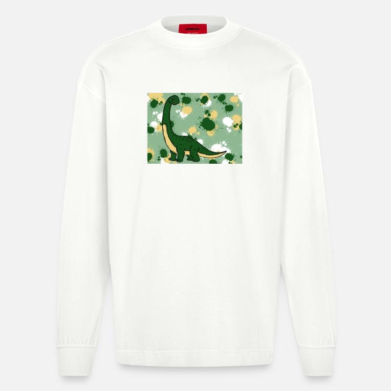 Brachiosaurus Dino - Heavyweight Oversized Organic Langarmshirt Made in EU - OFF WHITE