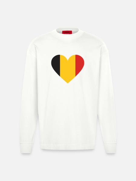Humor,Belgian, belgium, flag, fries, fries - Heavyweight Oversized Organic Longsleeve Shirt Made in EU - OFF WHITE