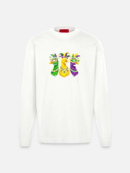 Carnival trio of masked birds - Heavyweight Oversized Organic Longsleeve Shirt Made in EU - OFF WHITE