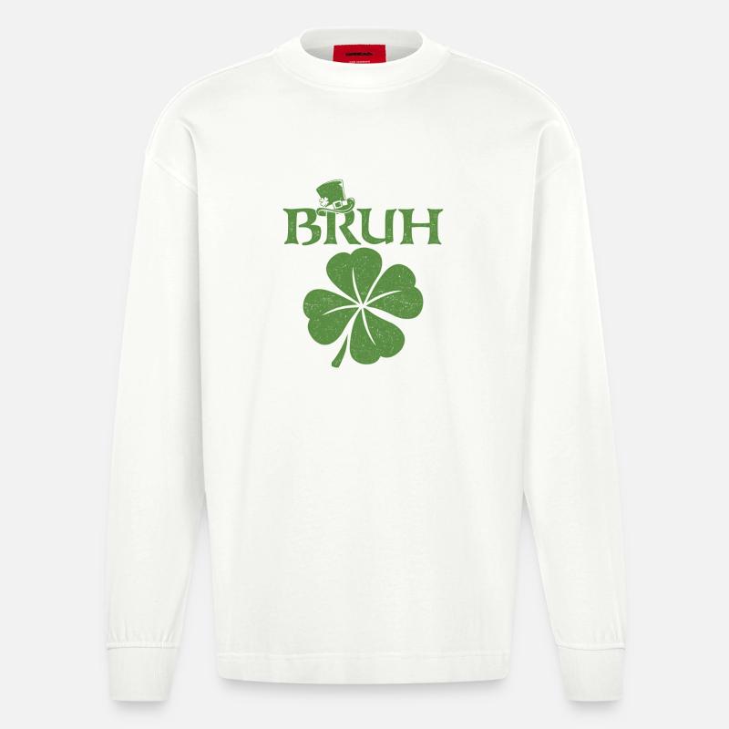 Bruh St Patricks irisches Kleeblatt - Heavyweight Oversized Organic Langarmshirt Made in EU - OFF WHITE