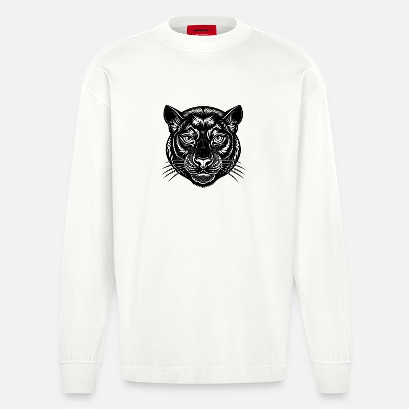 Panthergesicht - Heavyweight Oversized Organic Langarmshirt Made in EU - OFF WHITE