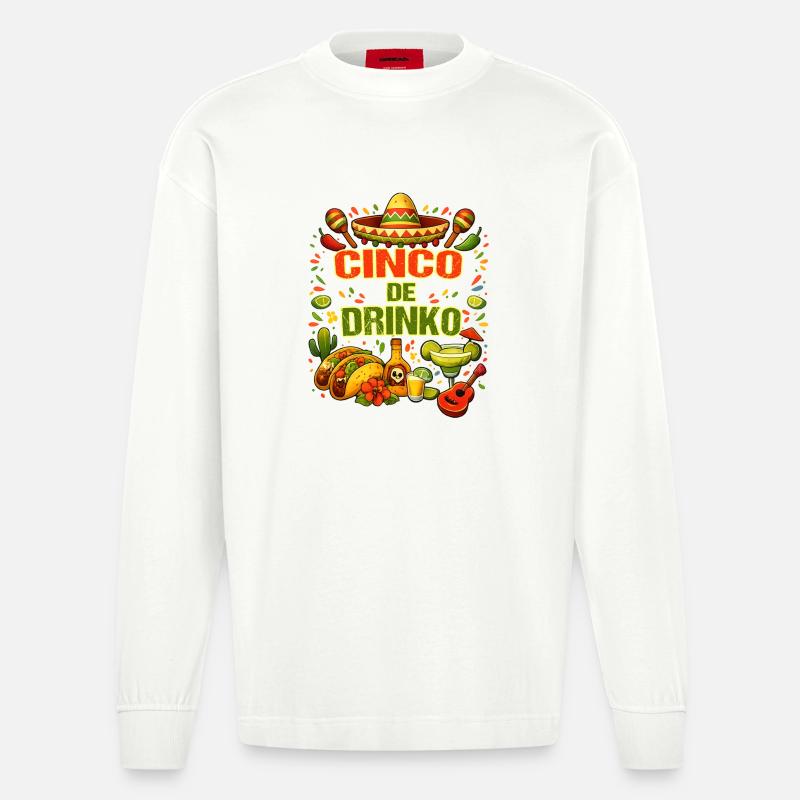 Cinco de Drinko - Cinco de Mayo - Heavyweight Oversized Organic Langarmshirt Made in EU - OFF WHITE