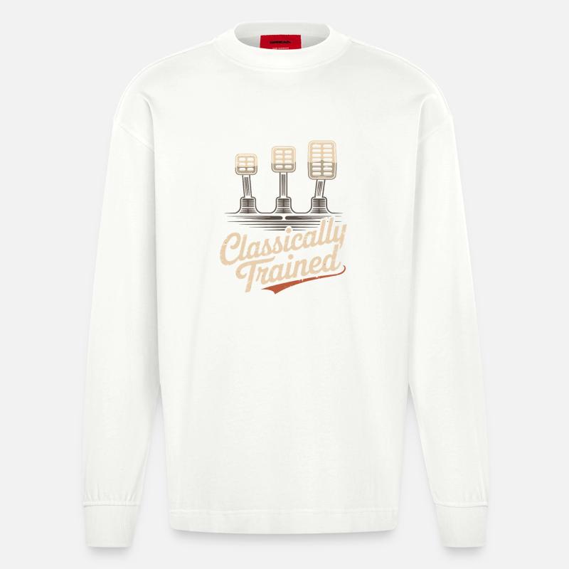 Classically Trained Petrolhead KFZ Mechaniker - Heavyweight Oversized Organic Langarmshirt Made in EU - OFF WHITE