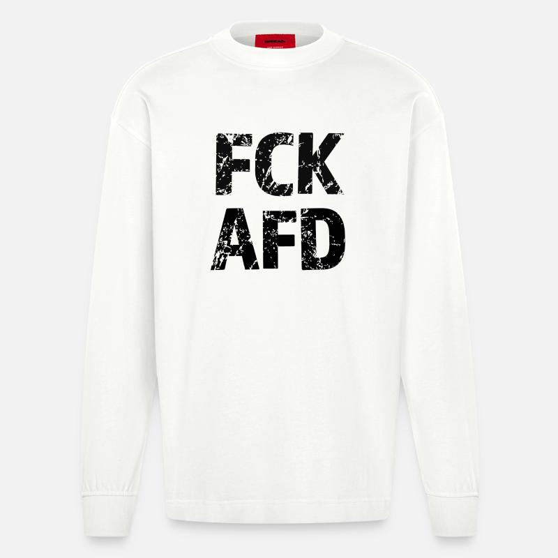 FCK AFD Bold Text Graphic - Heavyweight Oversized Organic Langarmshirt Made in EU - OFF WHITE