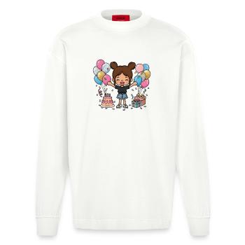 Happy Birthday Girl - Cute Toca game character - Heavyweight Oversized Organic Longsleeve Shirt Made in EU - OFF WHITE - Front
