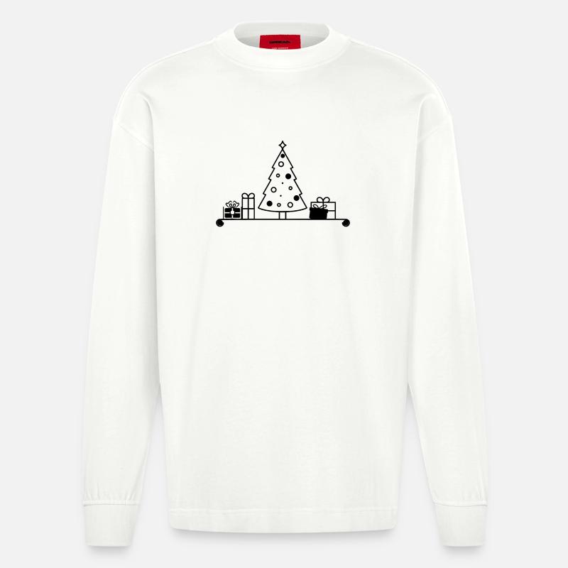 Weihnachtsbaum auf Regal mit Geschenken - Heavyweight Oversized Organic Langarmshirt Made in EU - OFF WHITE