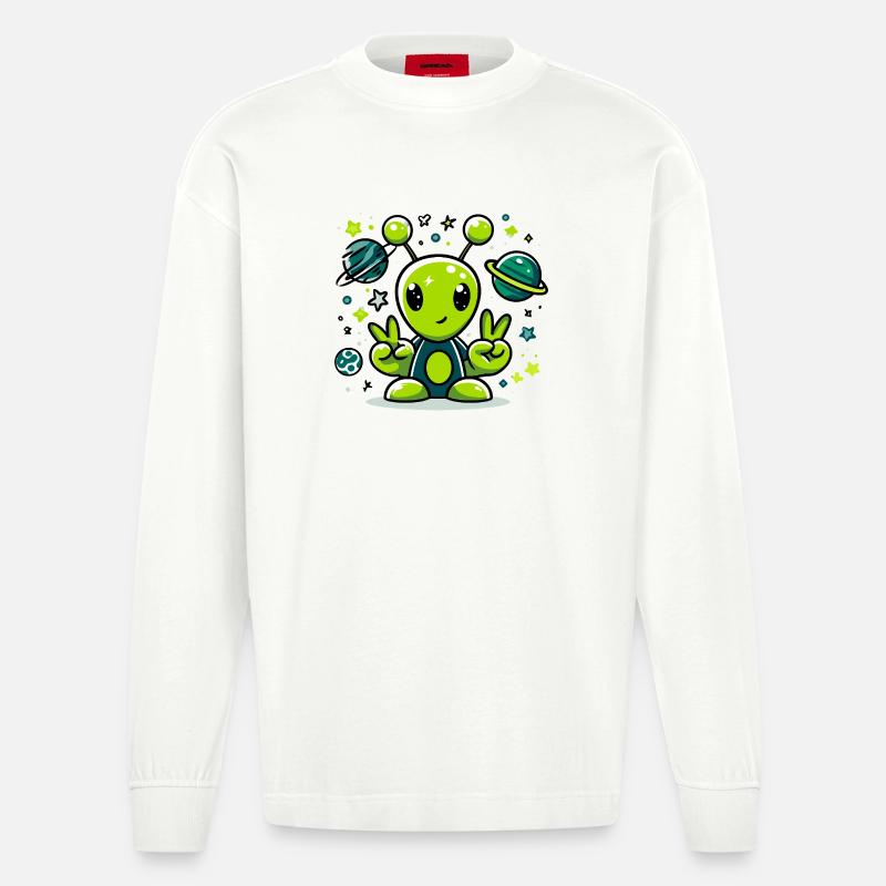 Extraterrestre vert dans l’espace - Manches longues bio épais oversize fabriqué en UE - OFF WHITE