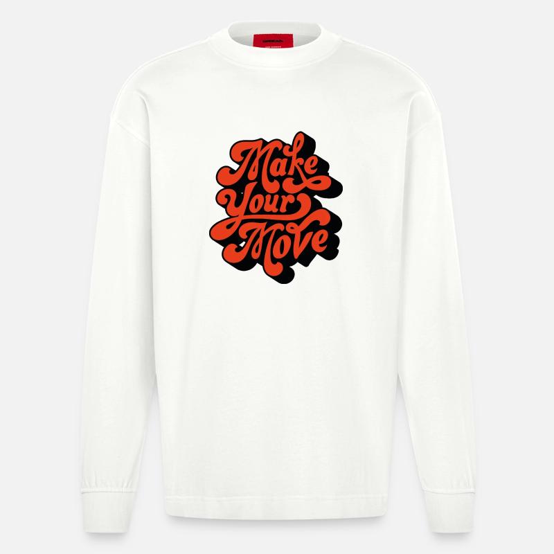 Make Your Move Retro Script - Heavyweight Oversized Organic Longsleeve Shirt Made in EU - OFF WHITE