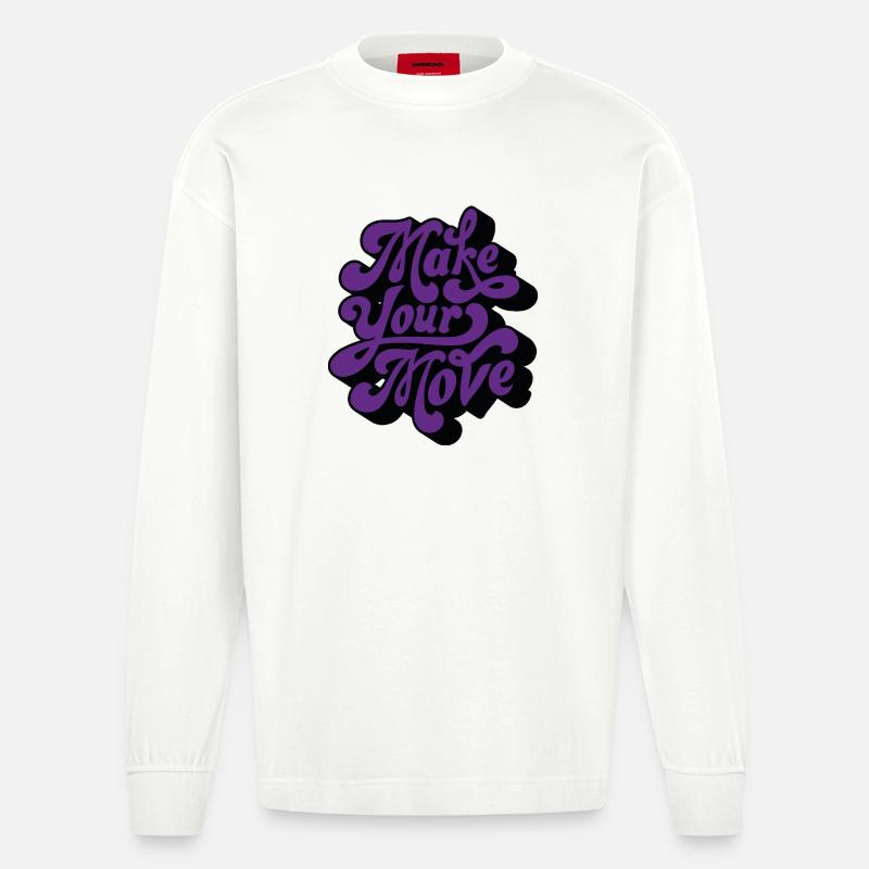 Make Your Move Retro Script - Heavyweight Oversized Organic Longsleeve Shirt Made in EU - OFF WHITE
