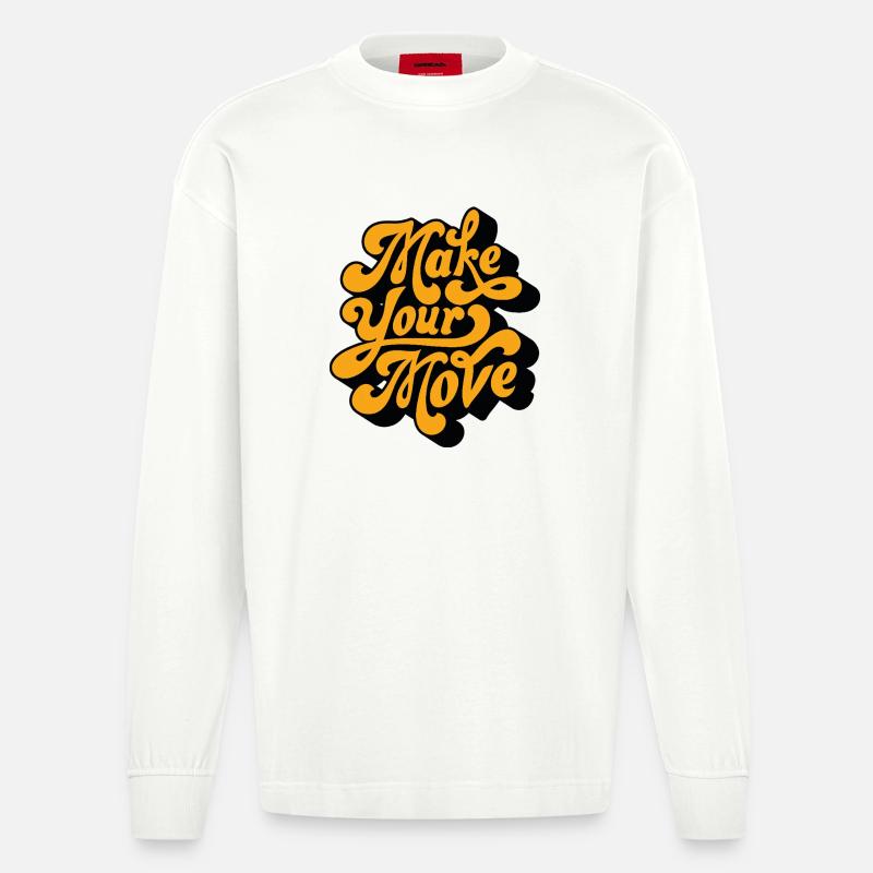 Make Your Move Retro-Skript - Heavyweight Oversized Organic Langarmshirt Made in EU - OFF WHITE