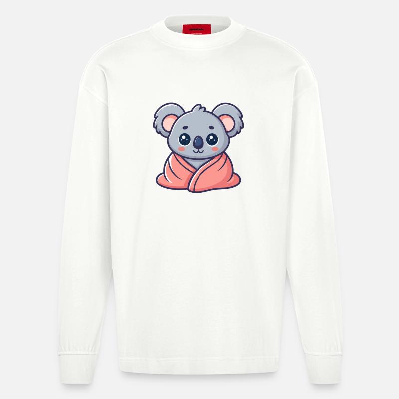 Koala kawaii enveloppé dans drap rose - Manches longues bio épais oversize fabriqué en UE - OFF WHITE