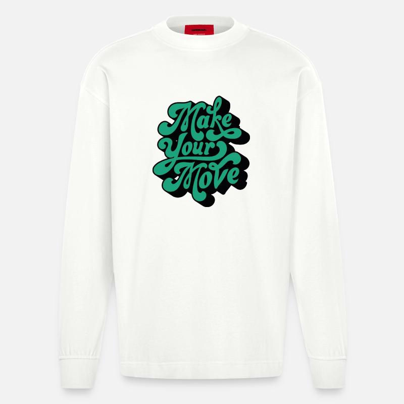 Mach deinen Schritt – Retro-Skriptmotiv - Heavyweight Oversized Organic Langarmshirt Made in EU - OFF WHITE