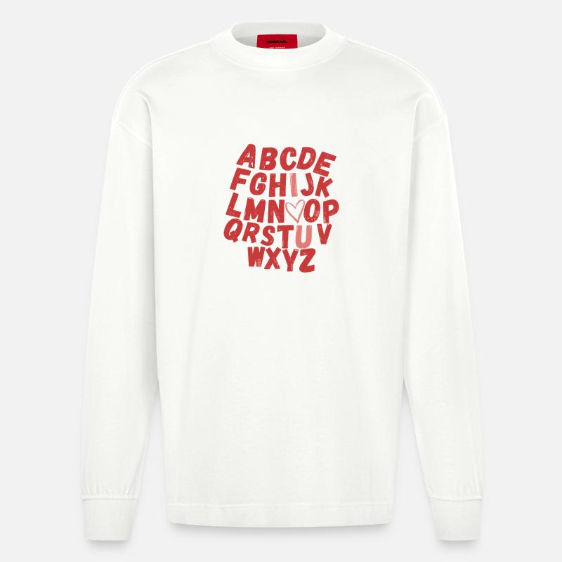 Bunte Alphabet Herz Druck - Heavyweight Oversized Organic Langarmshirt Made in EU - OFF WHITE