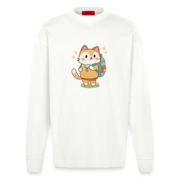 Süßer Abenteurer-Katzen-Rucksack - Heavyweight Oversized Organic Langarmshirt Made in EU - OFF WHITE - Vorne
